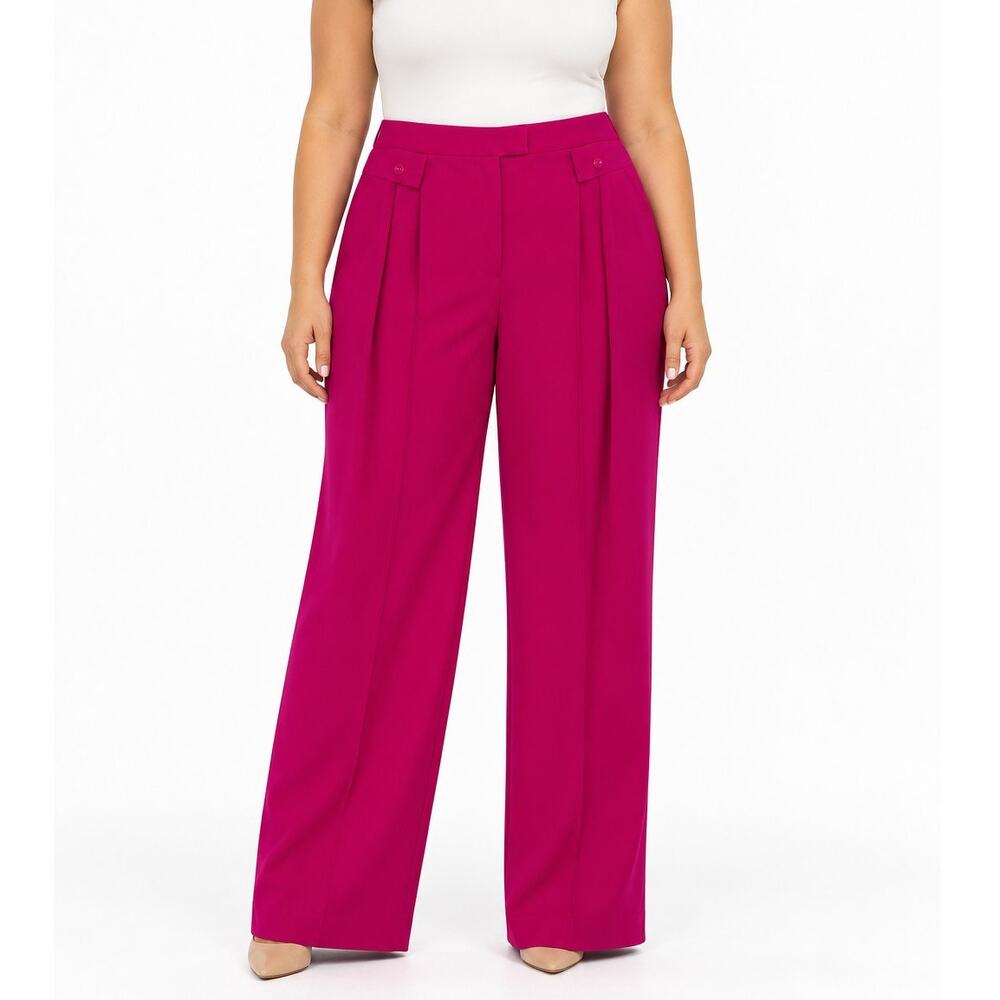 Tanya Taylor Fuchsia Pink Wide Leg Dress Pants Button Tab NWOT Womens 22 Plus